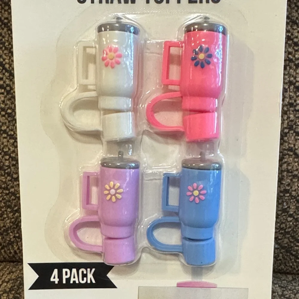 4 pk Char Charms Multicolored Mini Tumbler Straw Toppers Floral
